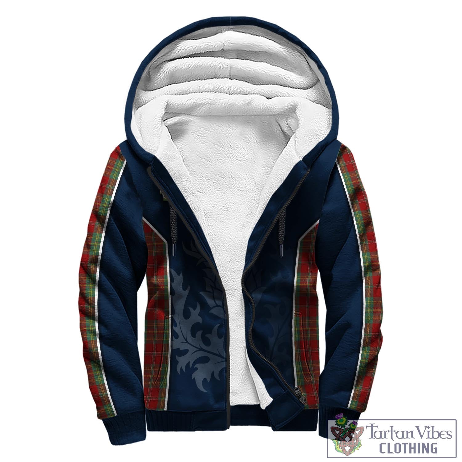 Tartan Vibes Clothing Leask Tartan Sherpa Hoodie with Family Crest and Scottish Thistle Vibes Sport Style