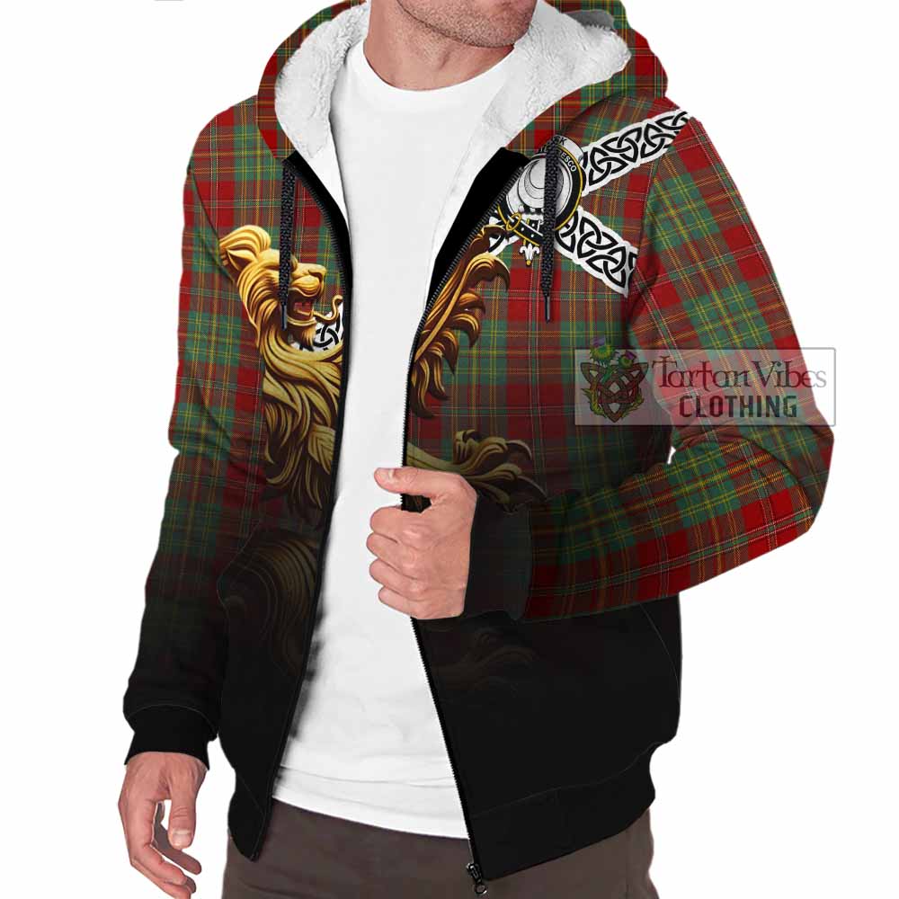 Tartan Vibes Clothing Leask Crest Tartan Sherpa Hoodie with Golden Lion Emblem Celtic Style