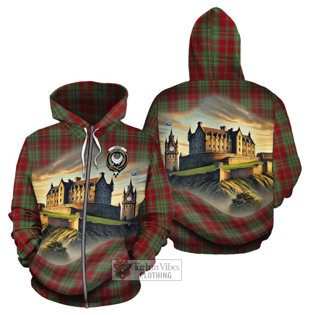 Tartan Vibes Clothing Leask Tartan Family Crest Cotton Hoodie with Scottish Ancient Castle Style