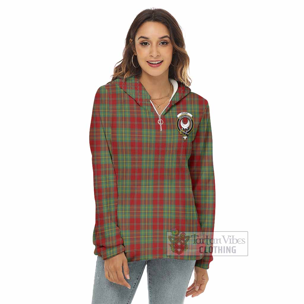 Tartan Vibes Clothing Leask Tartan Crest Women's Borg  Half Zip Fleece Hoodie