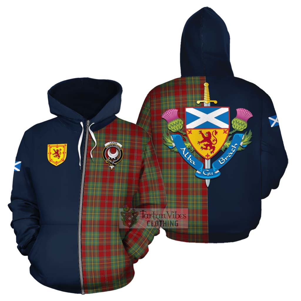 Tartan Vibes Clothing Leask Tartan Cotton Hoodie Alba with Scottish Lion Royal Arm Half Style