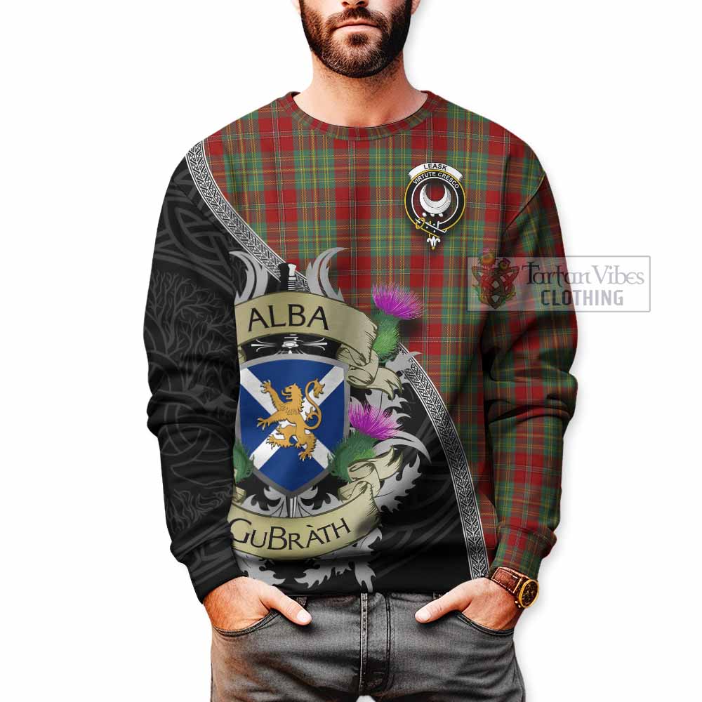 Tartan Vibes Clothing Leask Tartan Family Crest Sweatshirt Lion Rampant Royal Thistle Shield Celtic Inspired