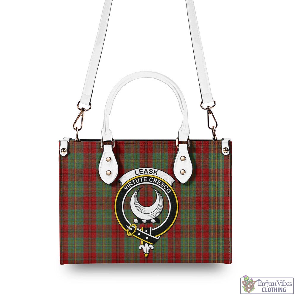 Tartan Vibes Clothing Leask Tartan Luxury Leather Handbags with Family Crest