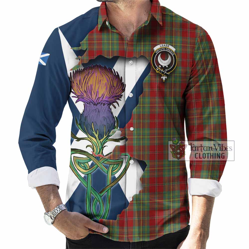 Tartan Vibes Clothing Leask Tartan Family Crest Long Sleeve Button Shirt Scottish Thistle Celtic Inspired