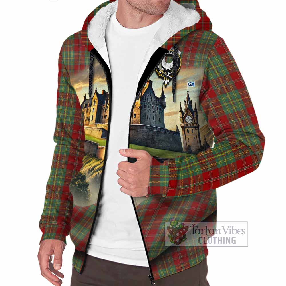 Tartan Vibes Clothing Leask Tartan Family Crest Sherpa Hoodie with Scottish Ancient Castle Style