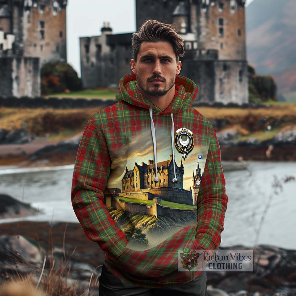 Tartan Vibes Clothing Leask Tartan Family Crest Cotton Hoodie with Scottish Ancient Castle Style