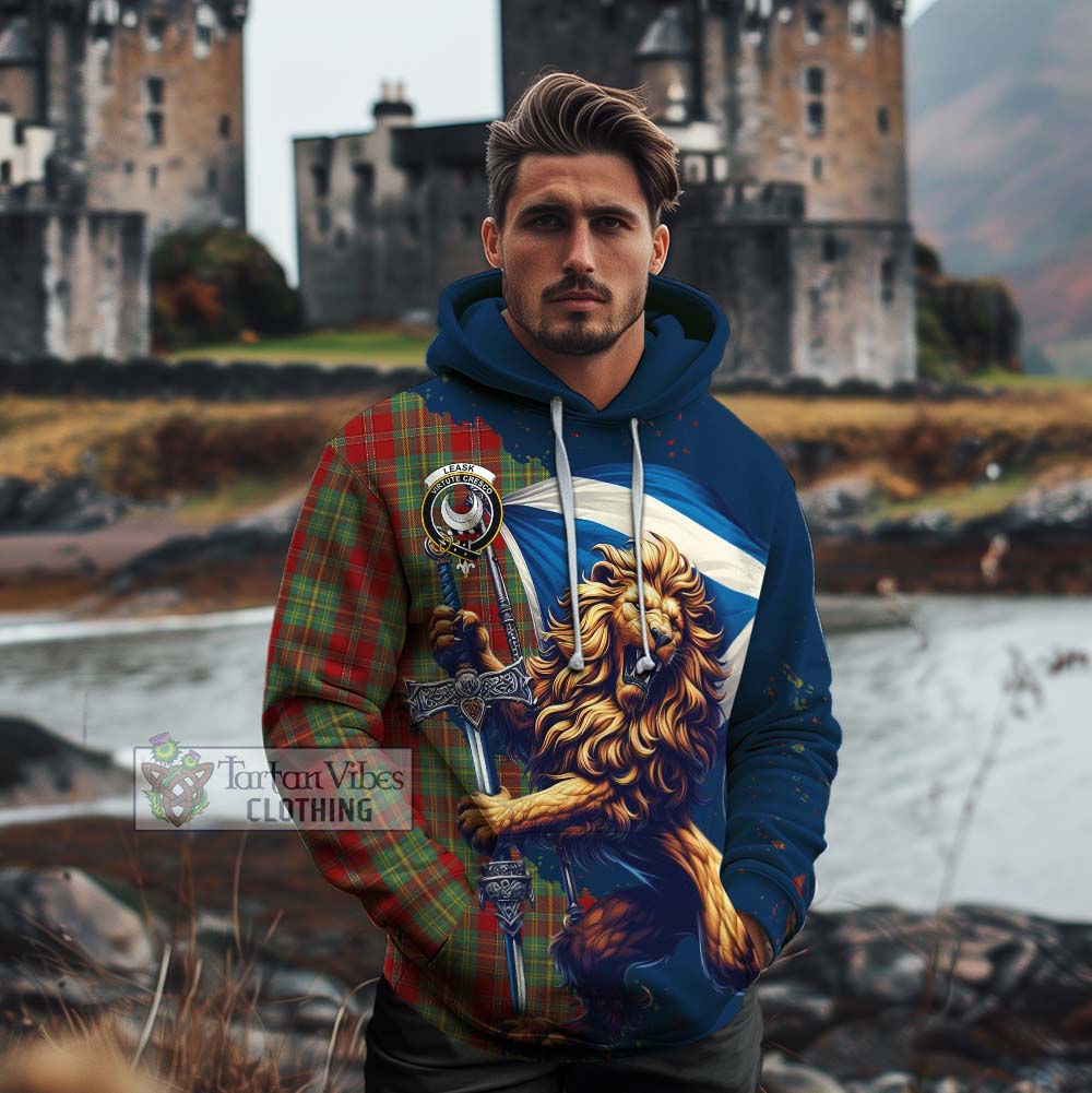 Tartan Vibes Clothing Leask Tartan Family Crest Cotton Hoodie with Scottish Majestic Lion