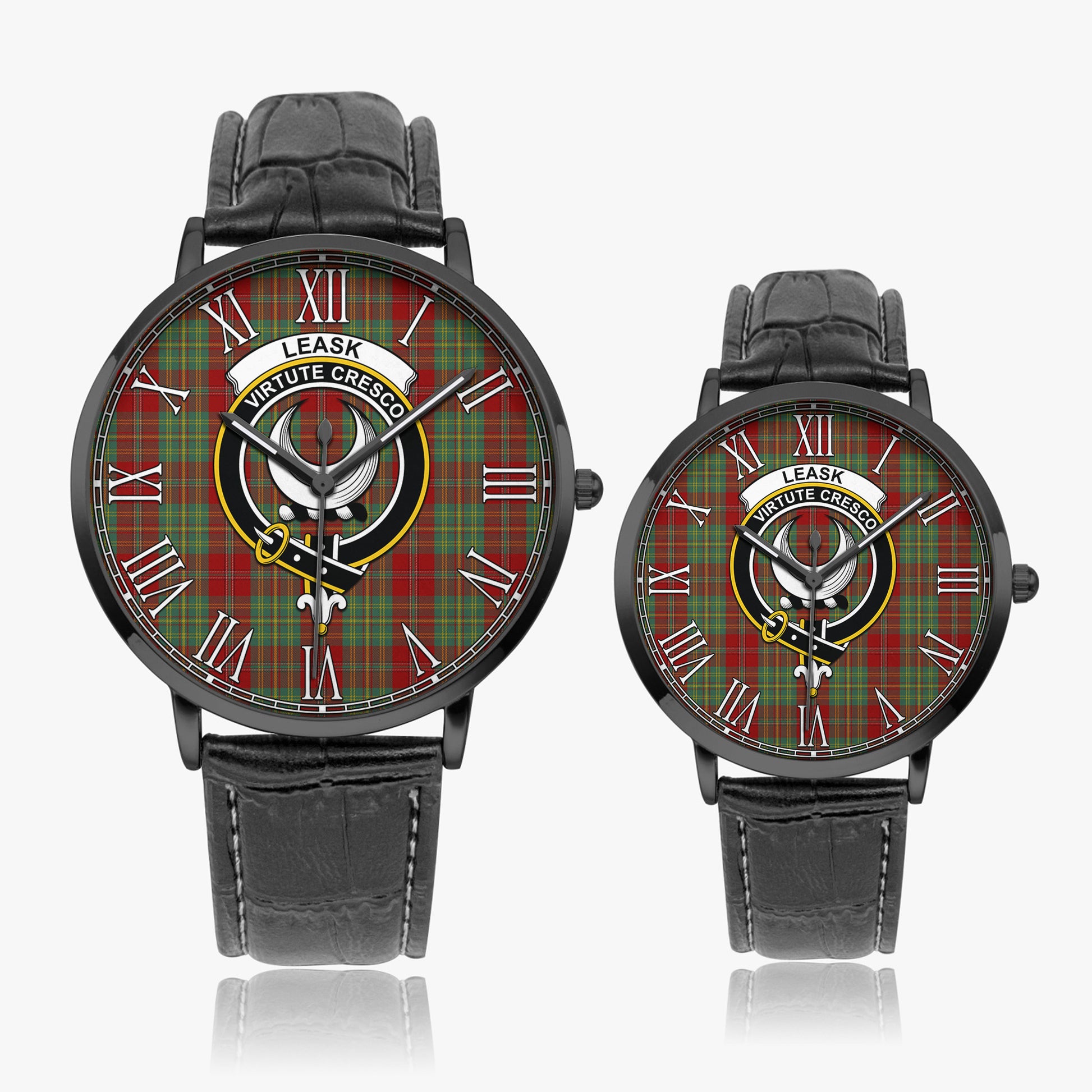 Leask Tartan Family Crest Leather Strap Quartz Watch - Tartan Vibes Clothing