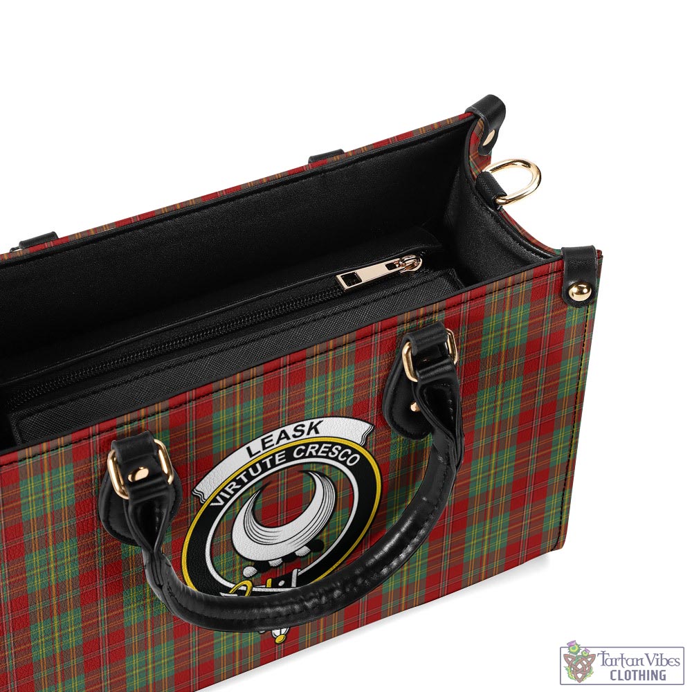Tartan Vibes Clothing Leask Tartan Luxury Leather Handbags with Family Crest