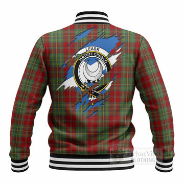 Leask Clan Crest In Me Tartan Baseball Jacket Scotland Flag Style