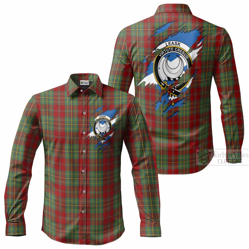 Leask Clan Crest In Me Tartan Long Sleeve Button Shirts Scotland Flag Style