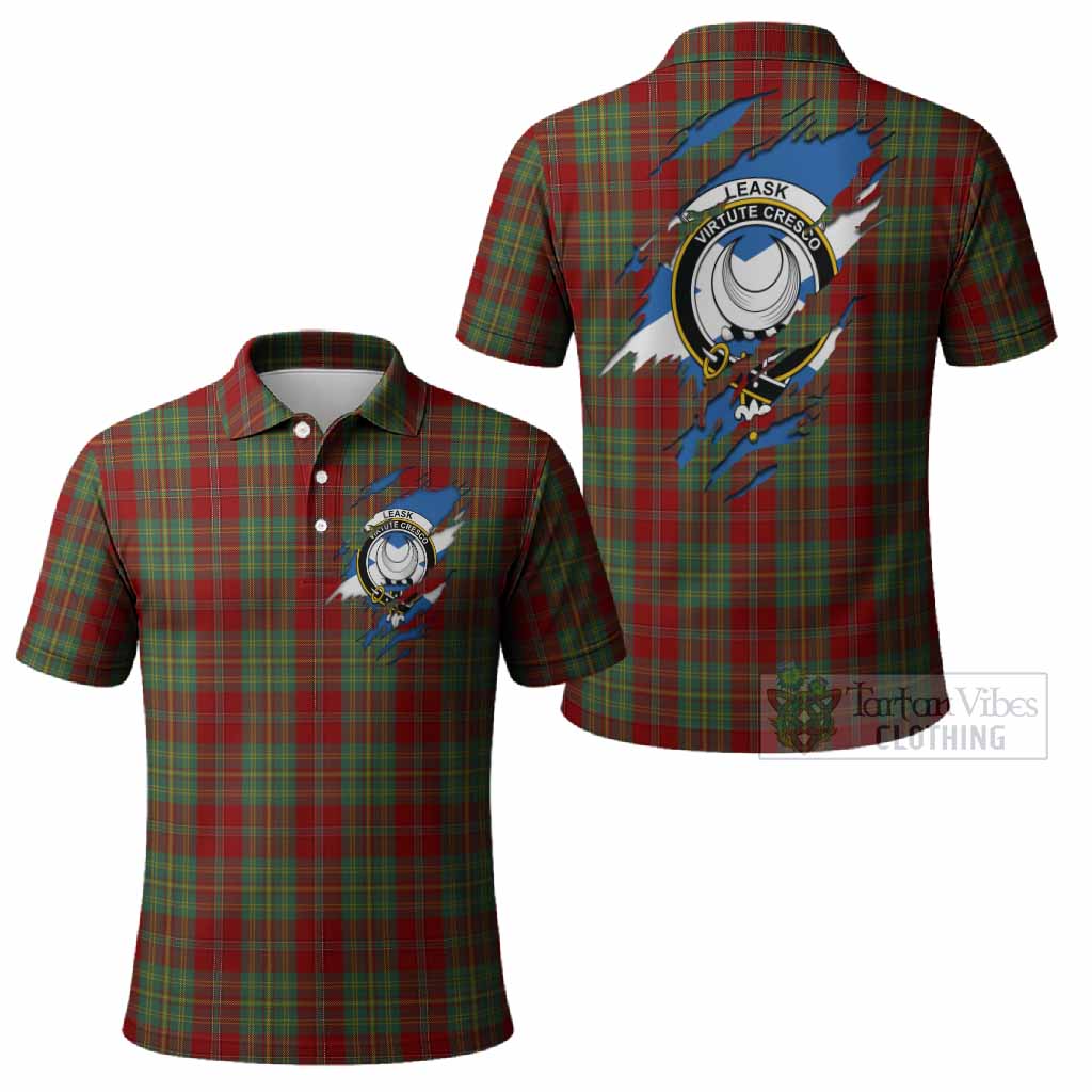 Leask Clan Crest In Me Tartan Polo Shirt Scotland Flag Style