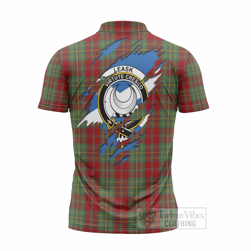 Leask Clan Crest In Me Tartan Zipper Polo Shirt Scotland Flag Style