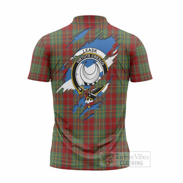 Leask Clan Crest In Me Tartan Zipper Polo Shirt Scotland Flag Style