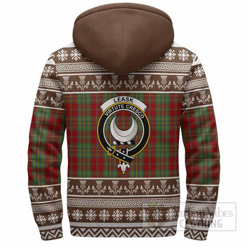 Leask Clan Tartan Christmas Fleece Hoodie with Family Crest