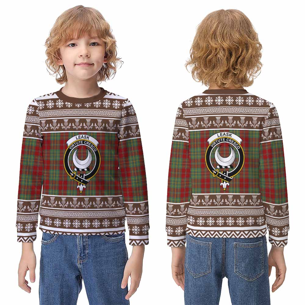 Leask Clan Tartan Christmas Kid Ugly Sweatshirt with Family Crest - Tartan Vibes Clothing