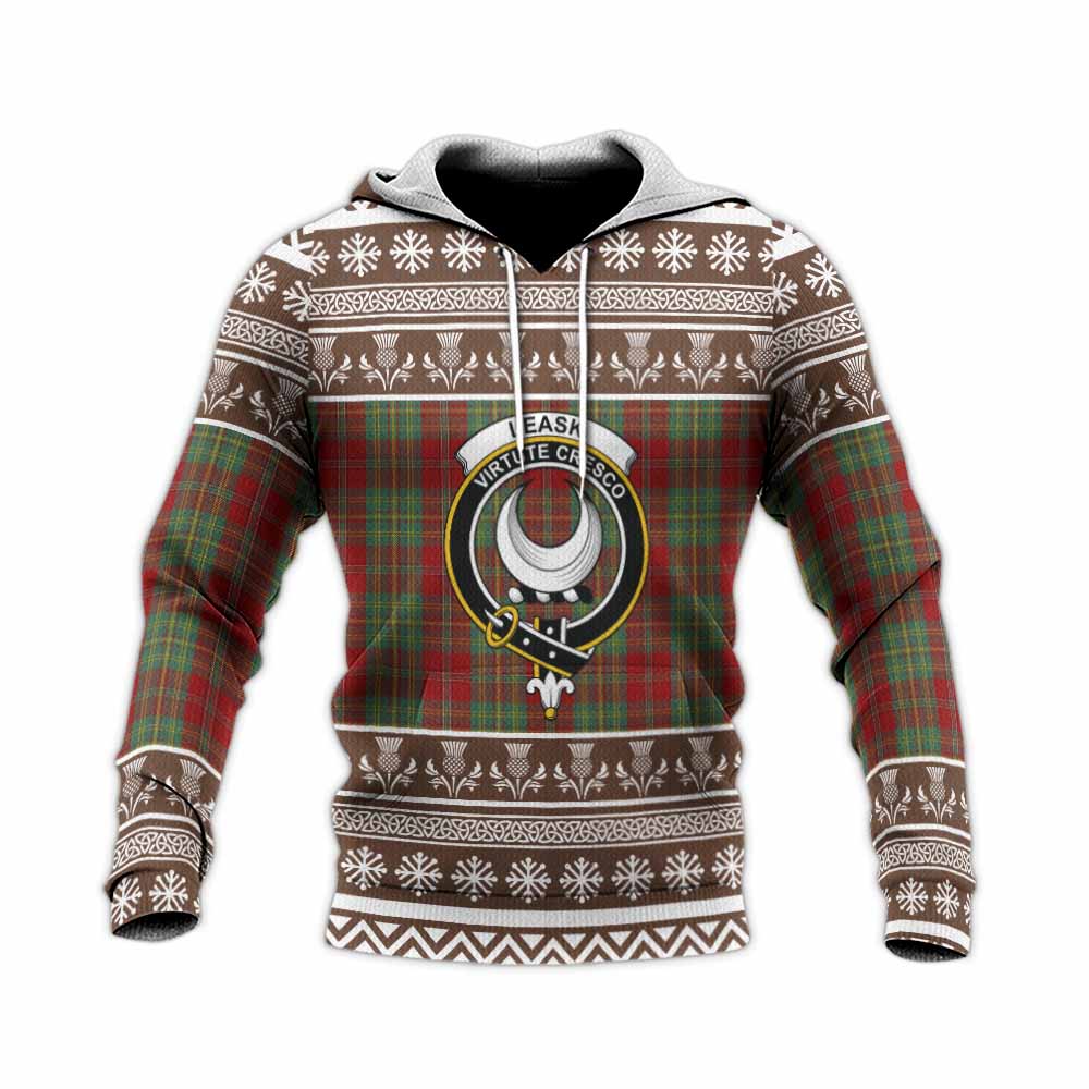 Leask Clan Tartan Christmas Knitted Hoodie with Family Crest - Tartan Vibes Clothing