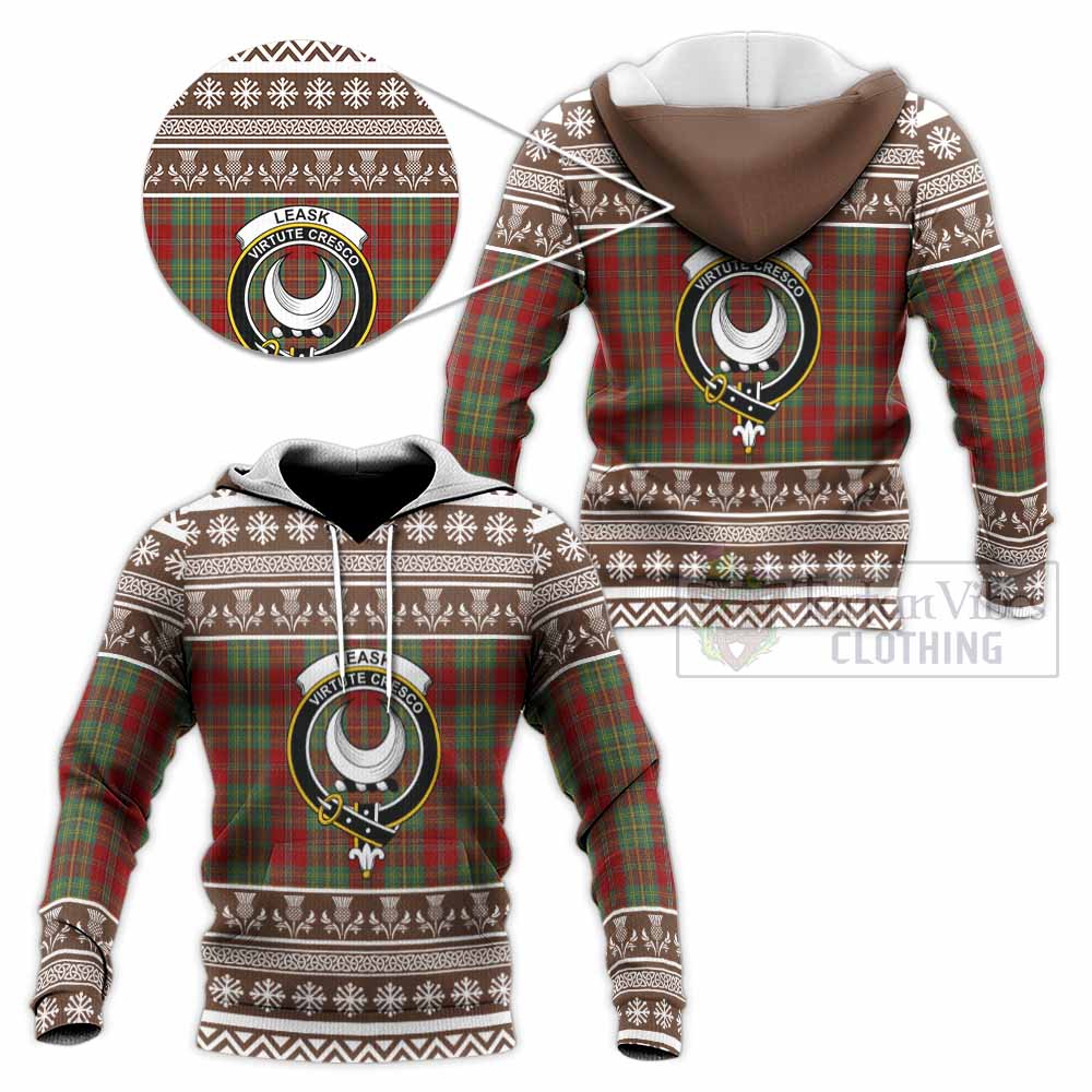 Leask Clan Tartan Christmas Knitted Hoodie with Family Crest - Tartan Vibes Clothing