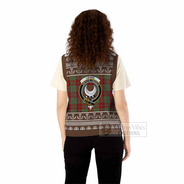 Leask Clan Tartan Christmas Knitted V-Neck Vest with Family Crest - Tartan Vibes Clothing