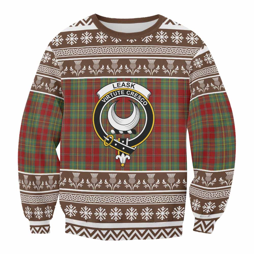 Leask Clan Tartan Christmas Sweatshirt with Family Crest - Tartan Vibes Clothing