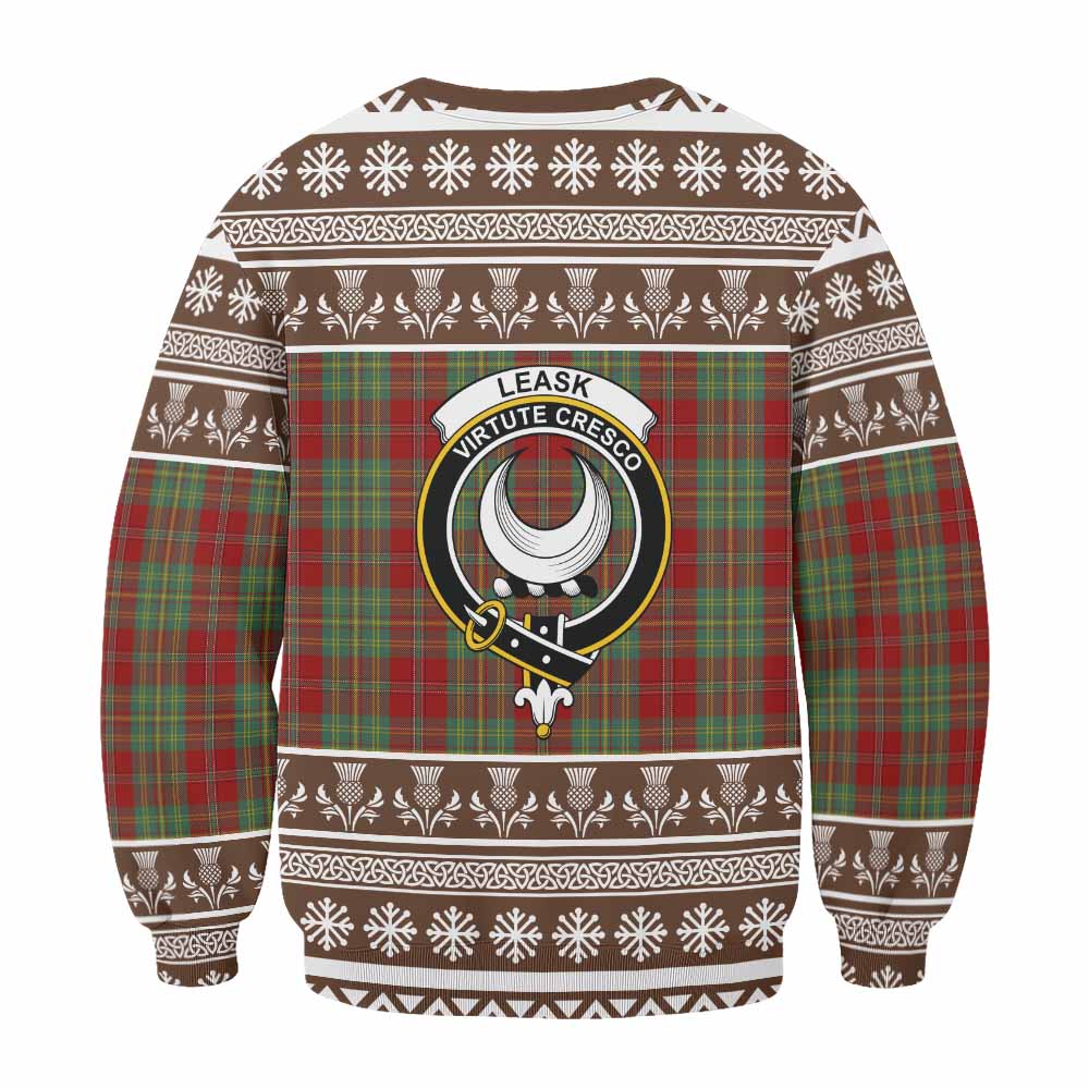 Leask Clan Tartan Christmas Sweatshirt with Family Crest - Tartan Vibes Clothing