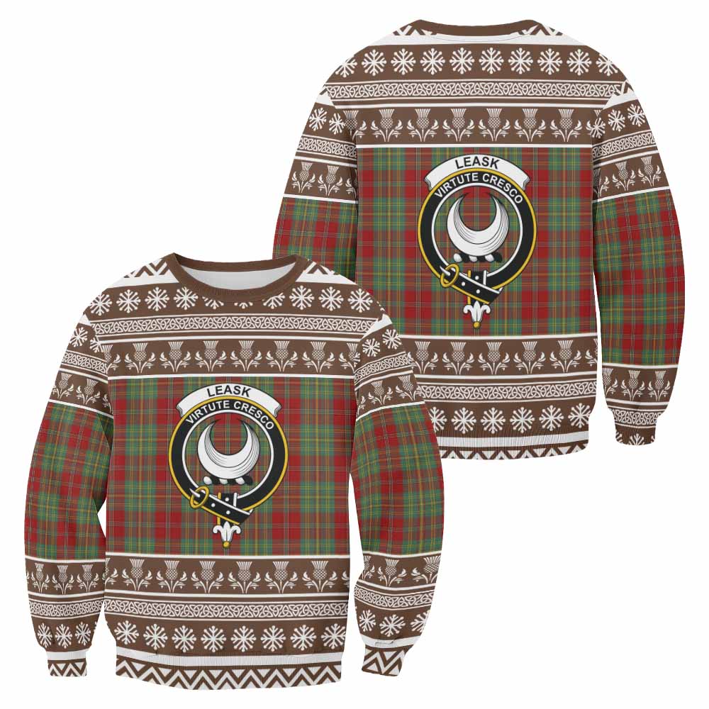 Leask Clan Tartan Christmas Sweatshirt with Family Crest - Tartan Vibes Clothing