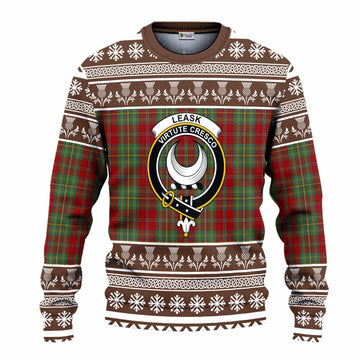 Leask Clan Tartan Christmas Ugly Sweater with Family Crest