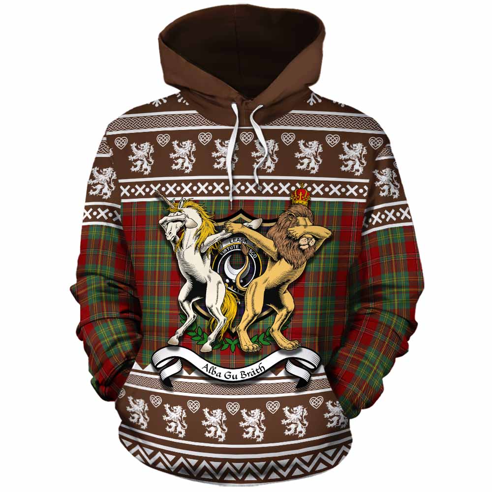 Leask Clan Tartan Crest Christmas Cotton Hoodie Coat of Arms Funny Style - Tartan Vibes Clothing