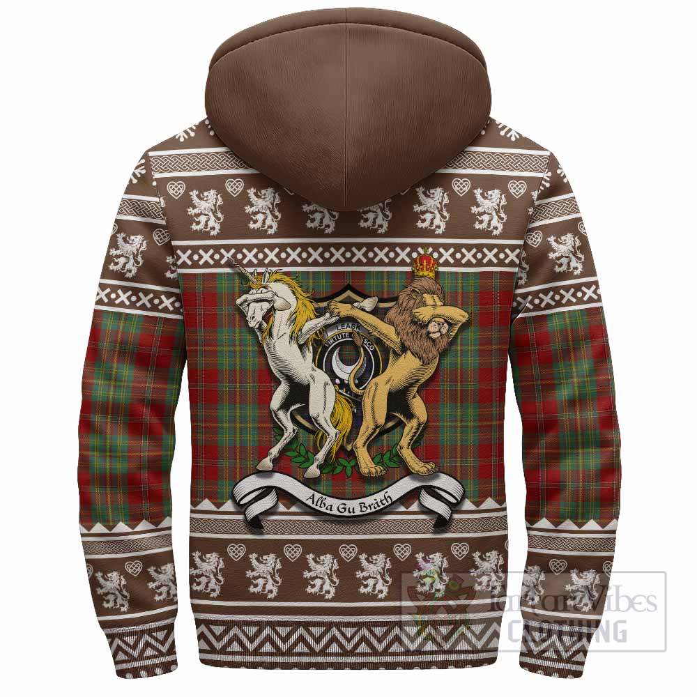 Leask Clan Tartan Crest Christmas Fleece Hoodie Coat of Arms Funny Style - Tartan Vibes Clothing