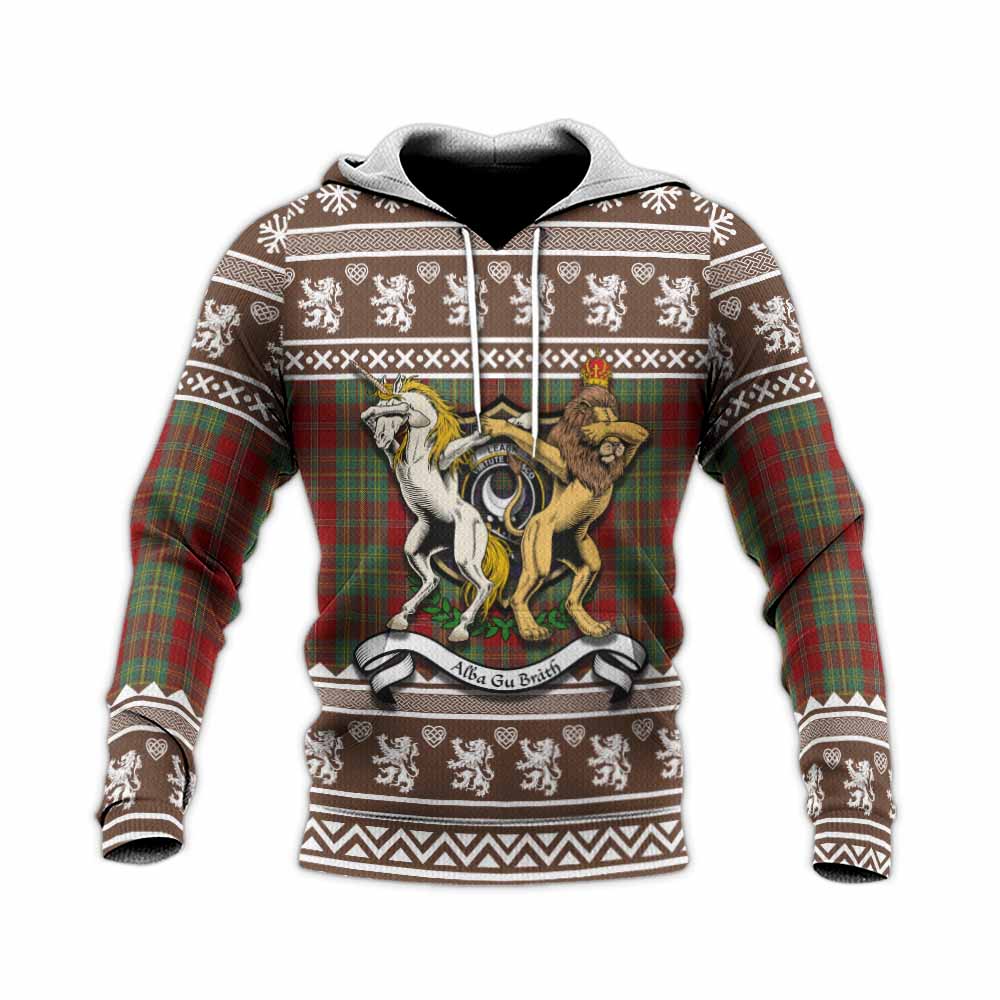 Leask Clan Tartan Crest Christmas Knitted Hoodie Coat of Arms Funny Style - Tartan Vibes Clothing
