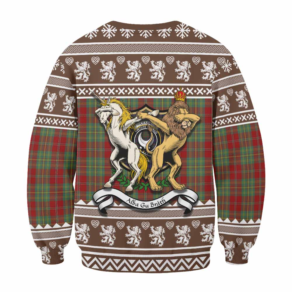 Leask Clan Tartan Crest Christmas Sweatshirt Coat of Arms Funny Style - Tartan Vibes Clothing