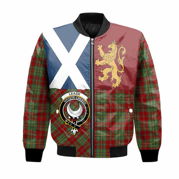 Leask Crest Tartan Bomber Jacket with Lion Rampant Saltire Style