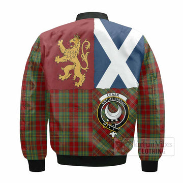 Leask Crest Tartan Bomber Jacket with Lion Rampant Saltire Style