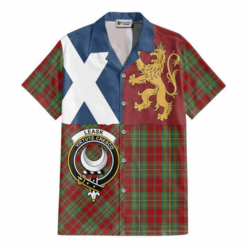 Leask Crest Tartan Cotton Hawaiian Shirt with Lion Rampant Saltire Style