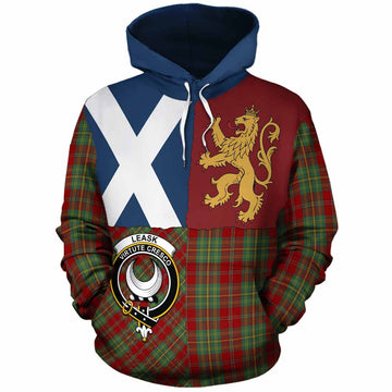 Leask Crest Tartan Cotton Hoodie with Lion Rampant Saltire Style