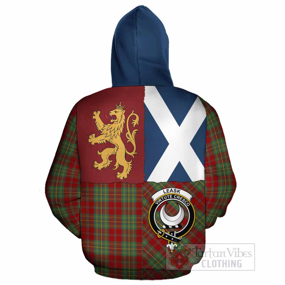 Leask Crest Tartan Cotton Hoodie with Lion Rampant Saltire Style - Tartan Vibes Clothing