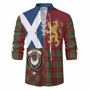 Leask Crest Tartan Ghillie Shirt with Lion Rampant Saltire Style