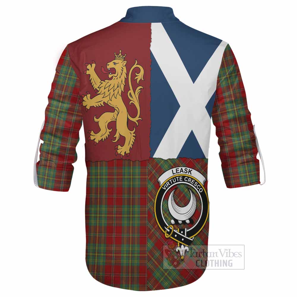 Leask Crest Tartan Ghillie Shirt with Lion Rampant Saltire Style - Tartan Vibes Clothing