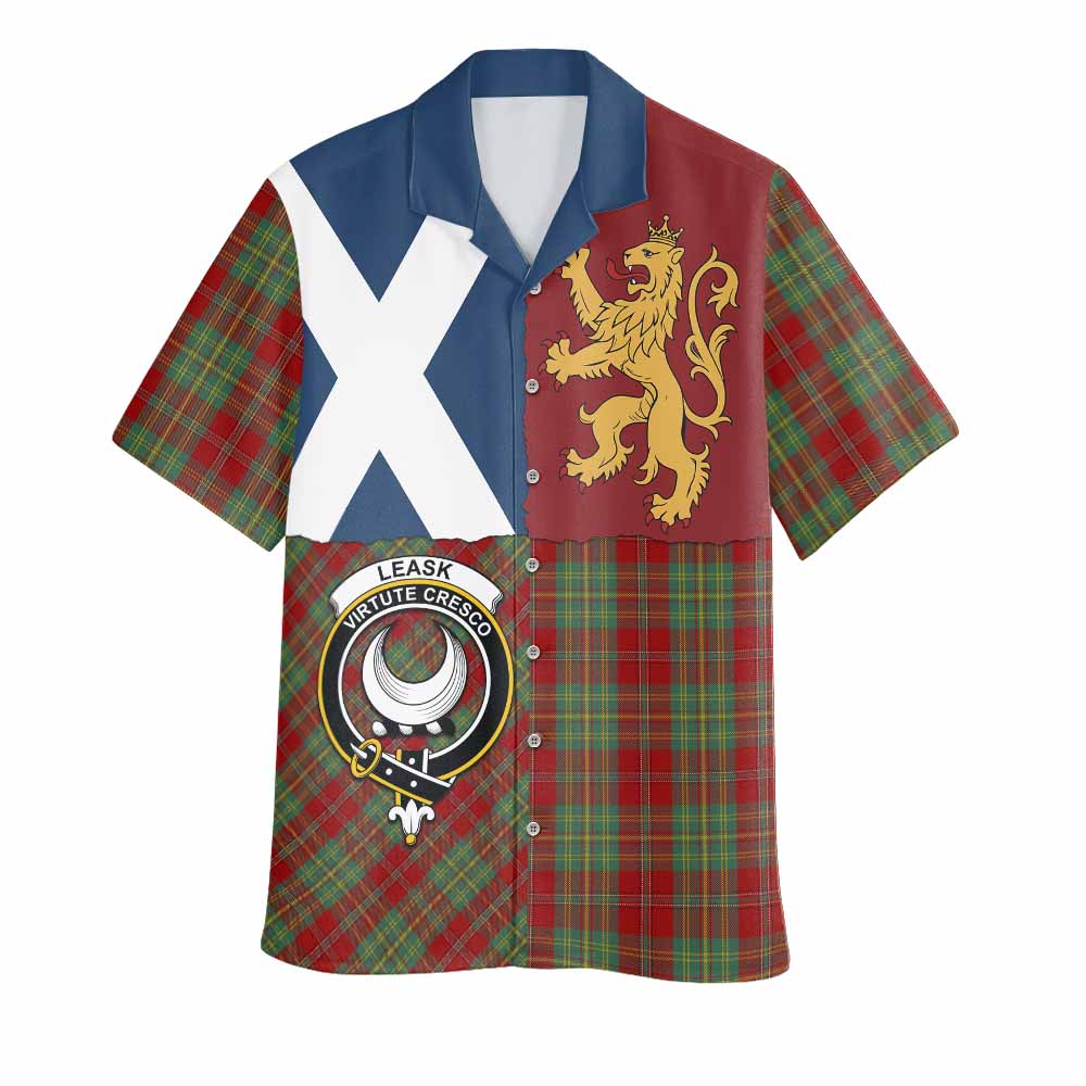 Leask Crest Tartan Hawaiian Shirt with Lion Rampant Saltire Style