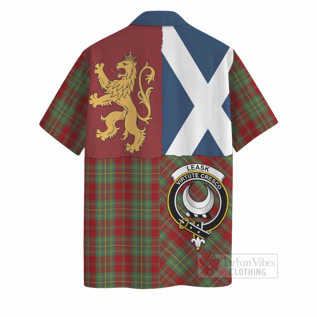 Leask Crest Tartan Hawaiian Shirt with Lion Rampant Saltire Style
