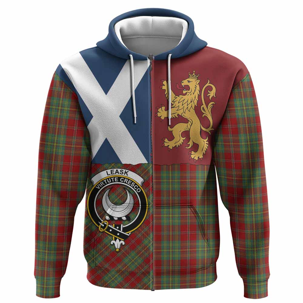 Leask Crest Tartan Hoodie with Lion Rampant Saltire Style