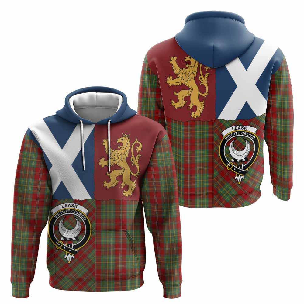 Leask Crest Tartan Hoodie with Lion Rampant Saltire Style