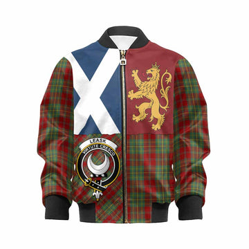 Leask Crest Tartan Kid Bomber Jacket with Lion Rampant Saltire Style