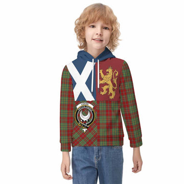 Leask Crest Tartan Kid Hoodie with Lion Rampant Saltire Style