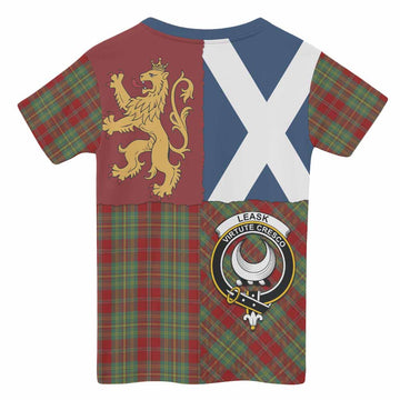 Leask Crest Tartan Kid T-shirt with Lion Rampant Saltire Style - Tartan Vibes Clothing
