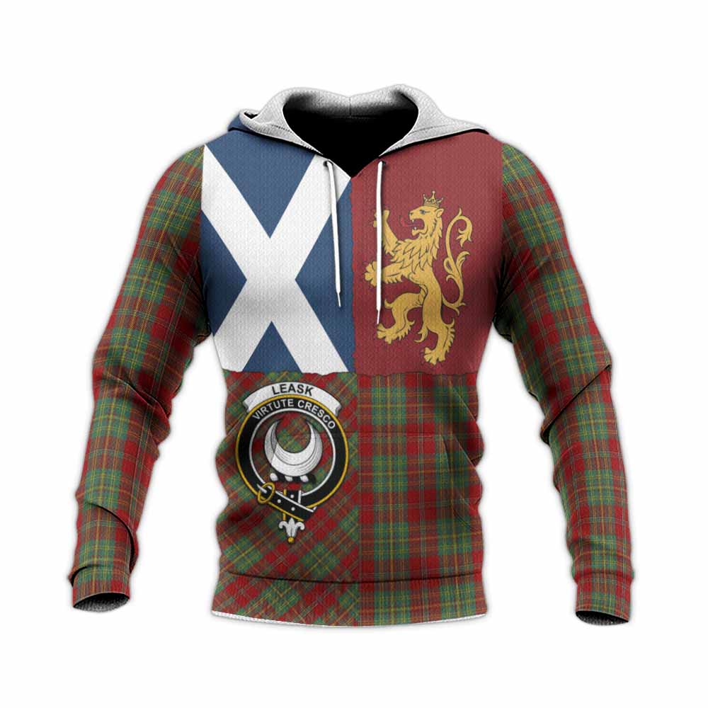 Leask Crest Tartan Knitted Hoodie with Lion Rampant Saltire Style