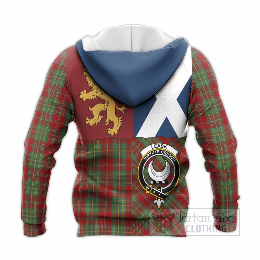 Leask Crest Tartan Knitted Hoodie with Lion Rampant Saltire Style