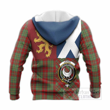 Leask Crest Tartan Knitted Hoodie with Lion Rampant Saltire Style