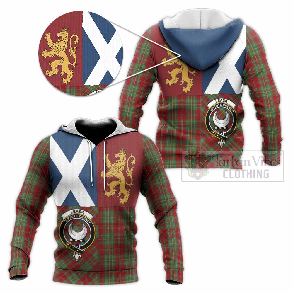 Leask Crest Tartan Knitted Hoodie with Lion Rampant Saltire Style