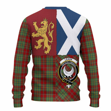 Leask Crest Tartan Knitted Sweater with Lion Rampant Saltire Style